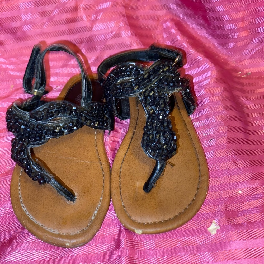 Kids Beaded Black Sandals size 7